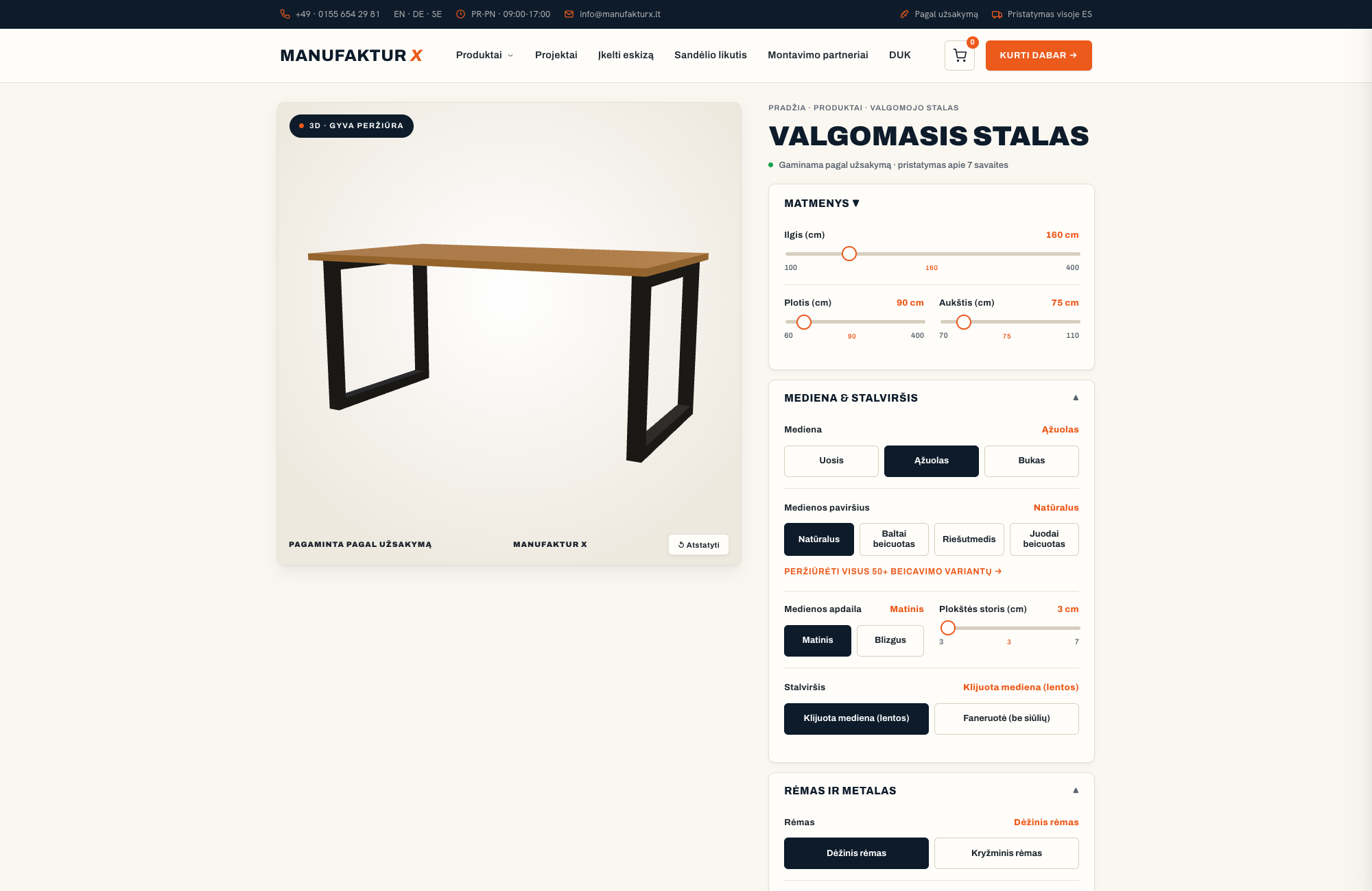 Valgomasis stalas - 3D-konfiguratorius, Manufaktur X