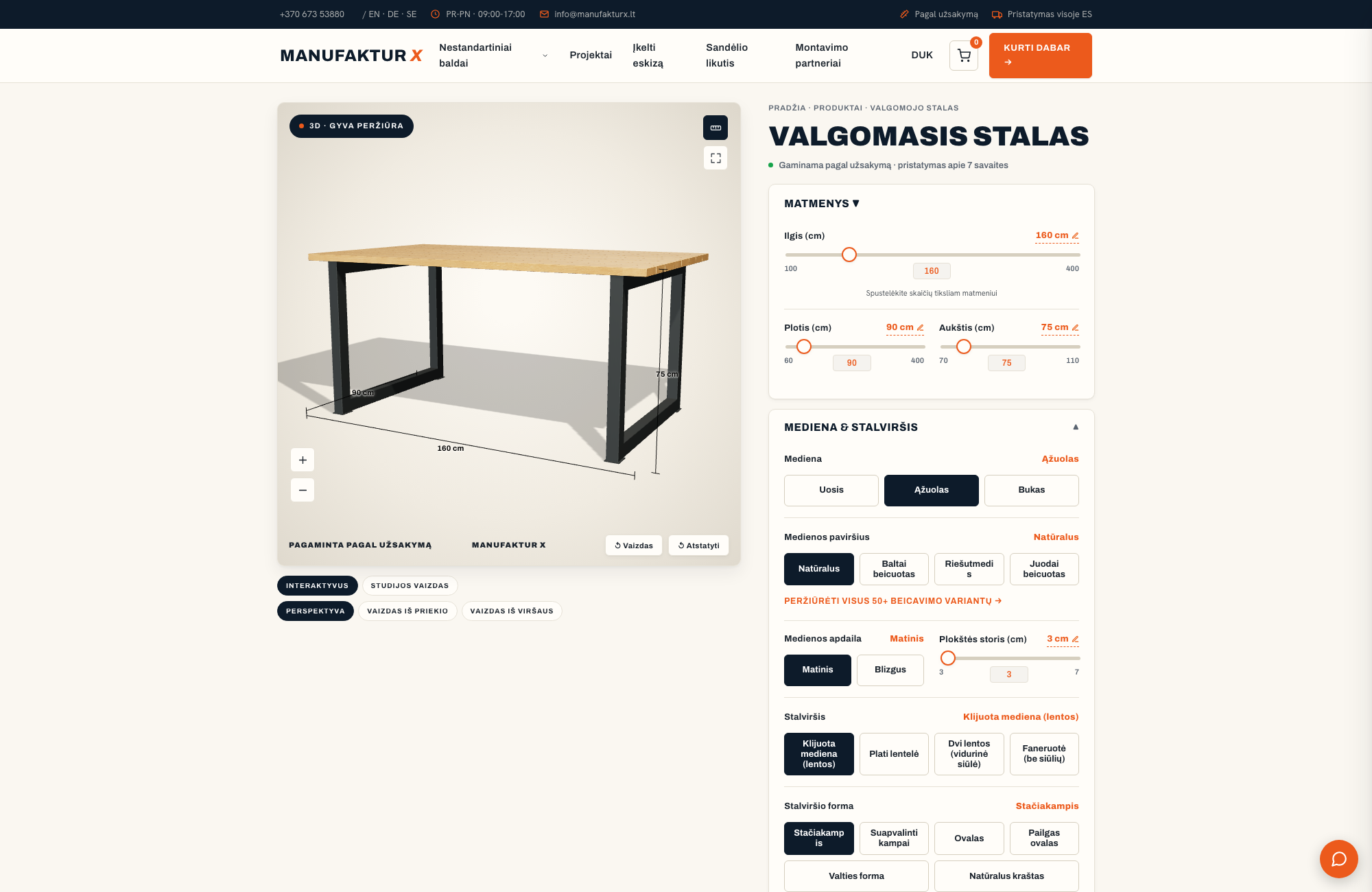 Valgomasis stalas - 3D-konfiguratorius, Manufaktur X