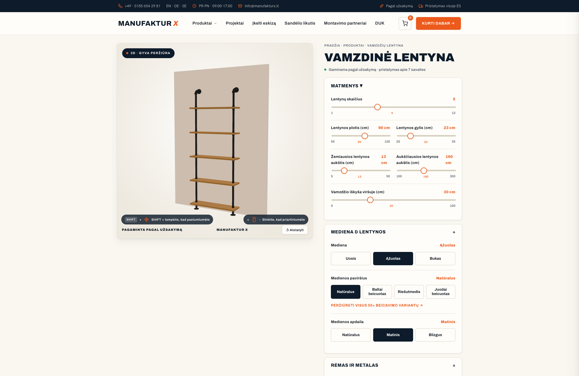 Vamzdinė lentyna - 3D-konfiguratorius, Manufaktur X