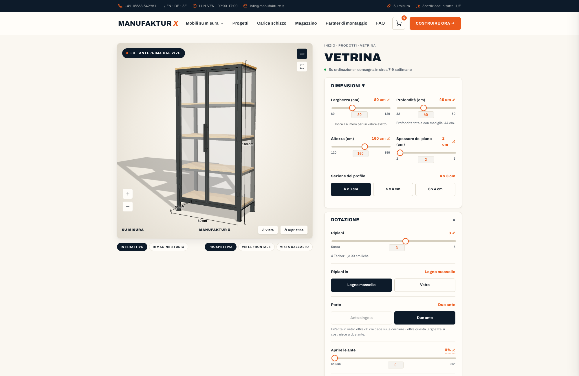 Vetrina - 3D-configuratore, Manufaktur X