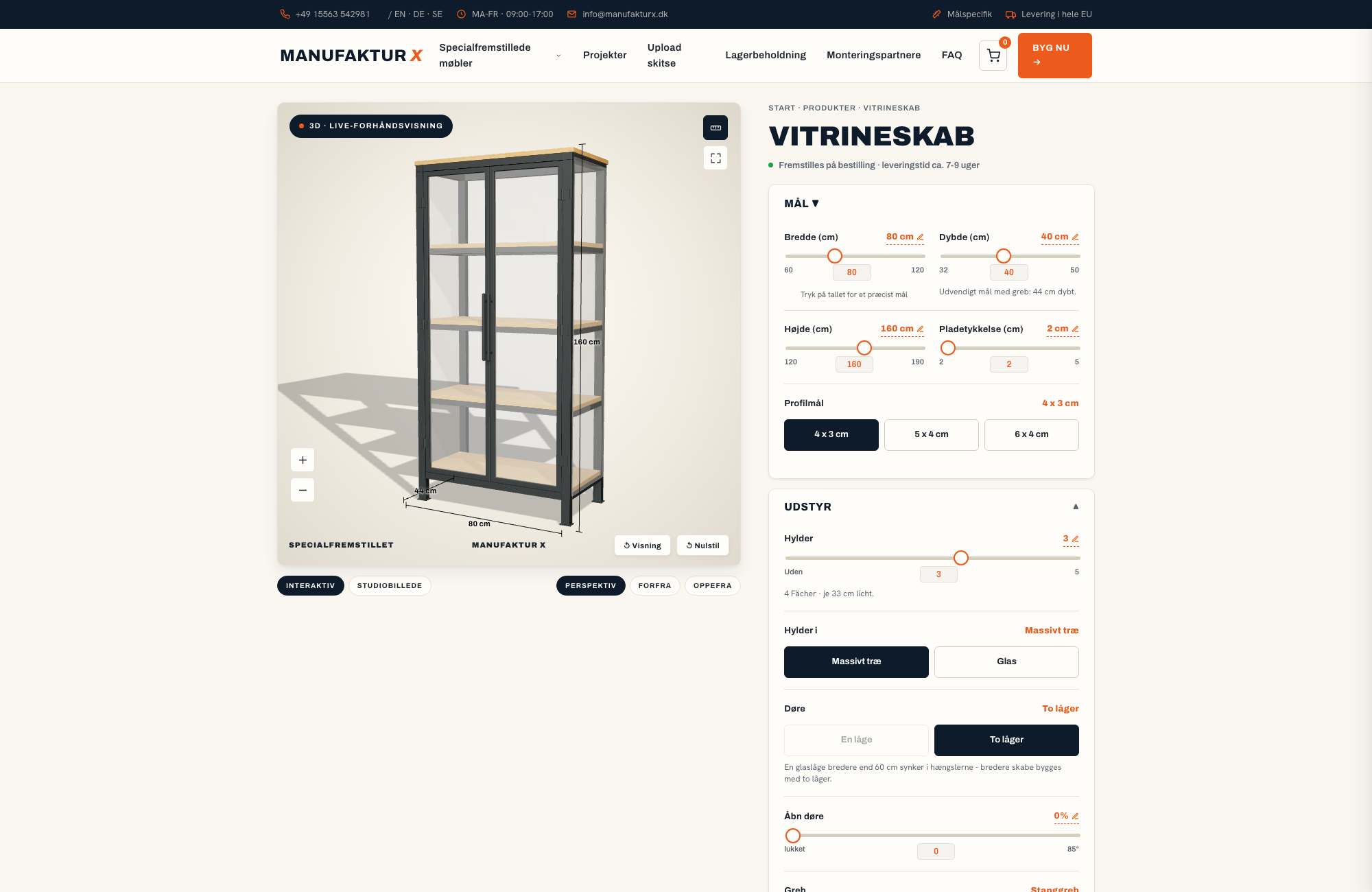 Vitrineskab - 3D-konfigurator, Manufaktur X