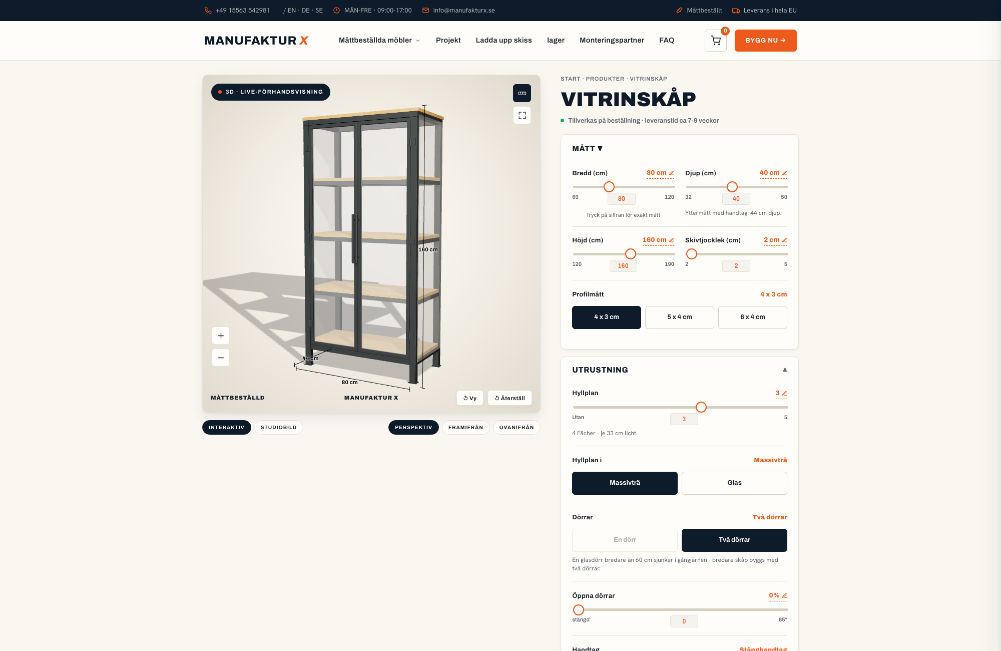 Vitrinskåp - 3D-konfigurator, Manufaktur X