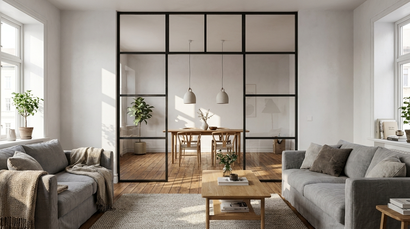Raumteiler, Stahl und Glas - Wohnzimmer (Manufaktur X)
