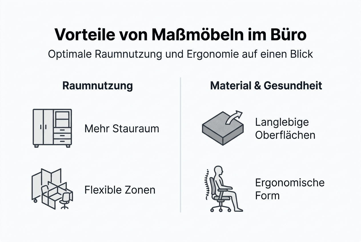 Infografik veranschaulicht, warum maßgefertigte Büromöbel echte Vorteile bieten