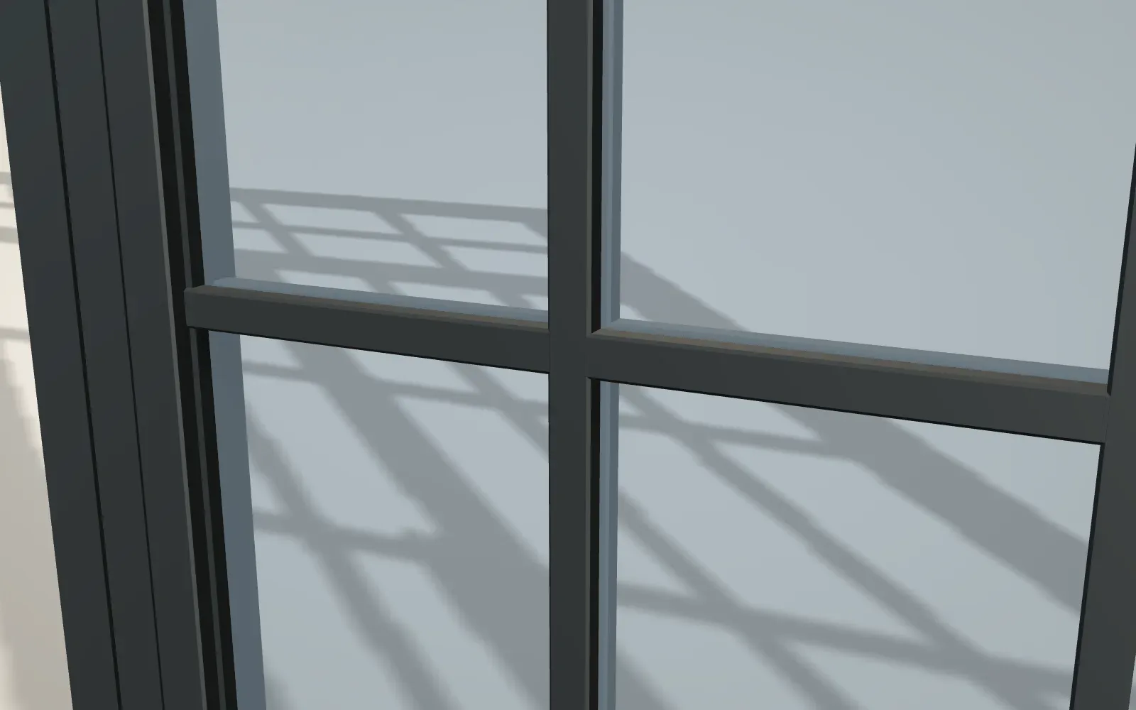 Lofttür, Detail: Sprossenkreuz mit Glasleiste und Glas (Visualisierung aus dem 3D-Konfigurator).